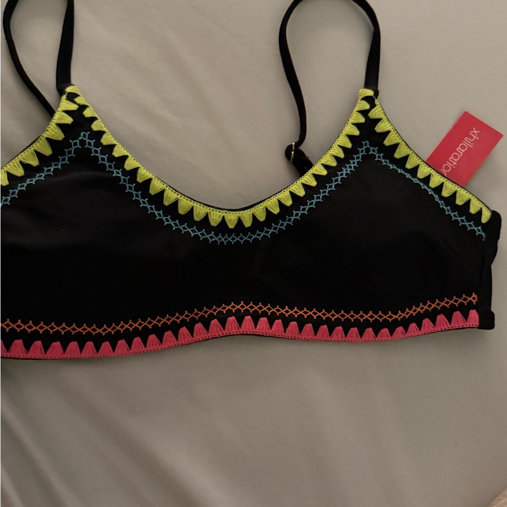 Black Bikini Top with Neon Stitching